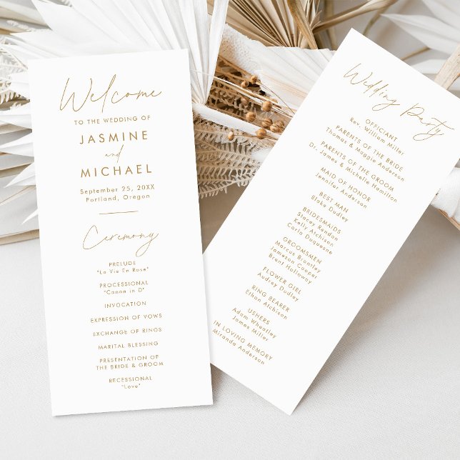 Modernes Gold Script-Hochzeitsprogramm (Von Creator hochgeladen)