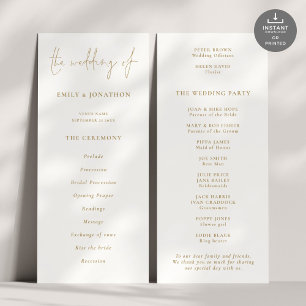 Modernes Gold Script-Hochzeitsprogramm Einladung