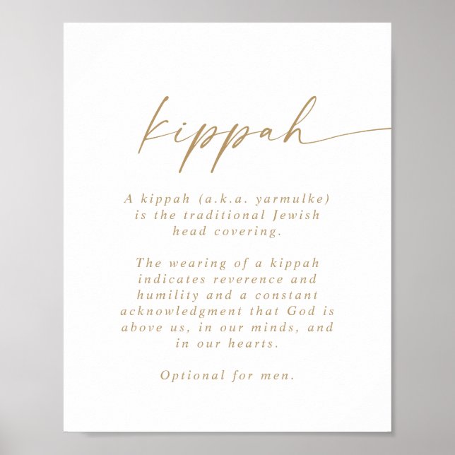 Modernes Gold-Script-Kippah-Zeichen Poster (Vorne)