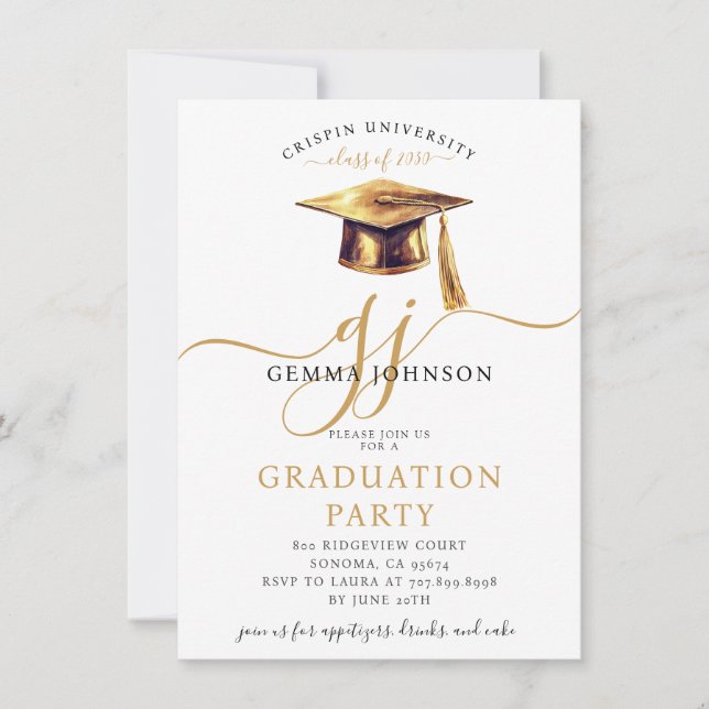 Modernes Gold Script Minimalistisch Foto Grad Part Einladung (Vorderseite)