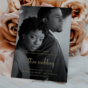 Modernes Gold-Script mit Foto Hochzeit Einladung