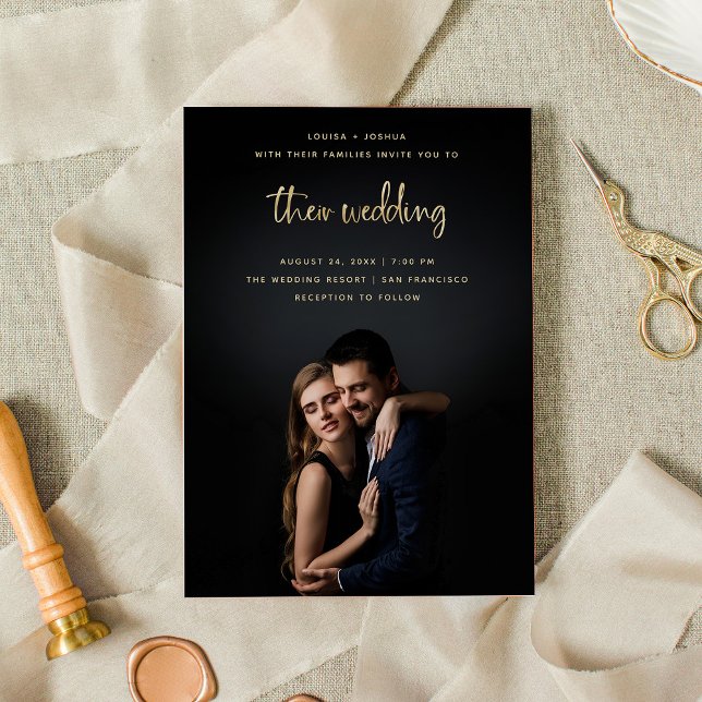 Modernes Gold-Script mit Foto | Hochzeit Einladung (Von Creator hochgeladen)