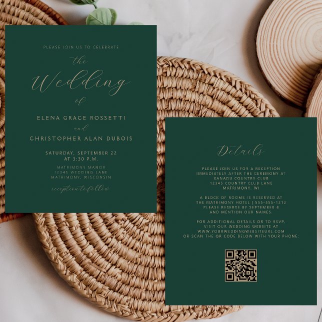 Modernes Gold Script Smarald Green QR Code Hochzei (Von Creator hochgeladen)