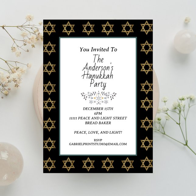 Modernes Gold Star des David Hanukkah Day Party Einladung (Von Creator hochgeladen)