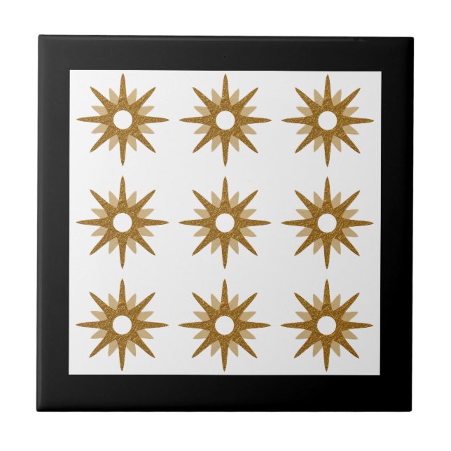 Modernes Gold-Sternexplosion-Muster | Schwarz Fliese (Vorderseite)