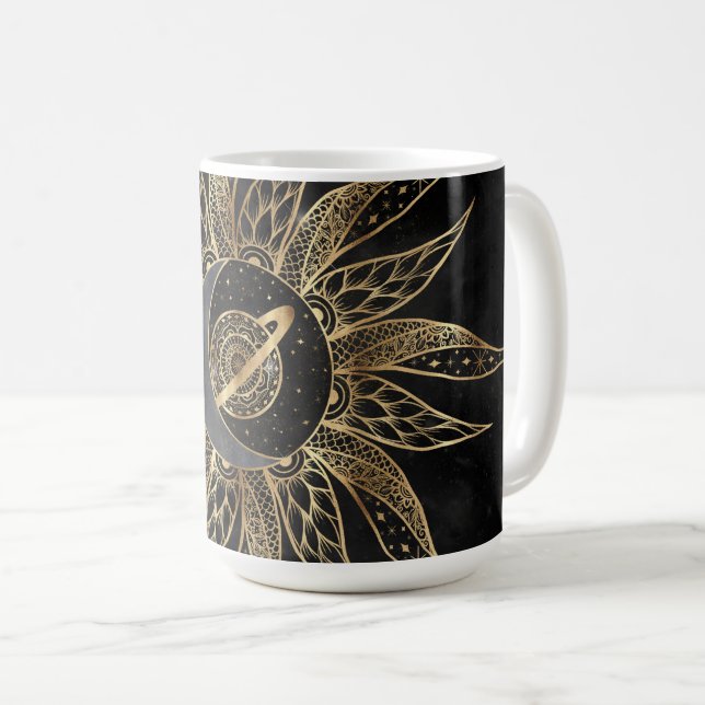 Modernes Gold Sun Moon Planet Universe Mandala Kaffeetasse (VorderseiteRechts)