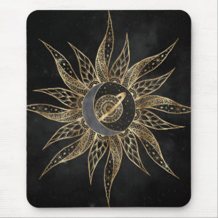 Modernes Gold Sun Moon Planet Universe Mandala Mousepad