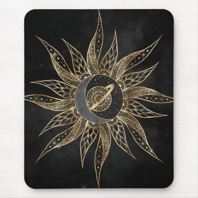 Modernes Gold Sun Moon Planet Universe Mandala Mousepad (Vorne)