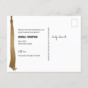 Modernes Gold Tassel Class 2024 Graduationsfoto Ankündigungspostkarte