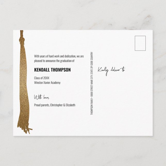 Modernes Gold Tassel Class 2024 Graduationsfoto Ankündigungspostkarte (Rückseite)