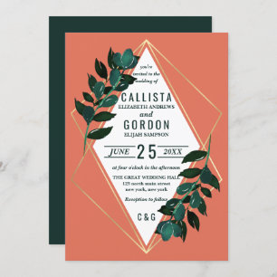 Modernes Gold Terracotta Grüne Terrarium Hochzeit Einladung
