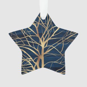 Modernes Gold Tree Silhouette Minimales blaues Des Ornament