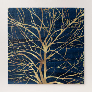 Modernes Gold Tree Silhouette Minimales blaues Des Puzzle