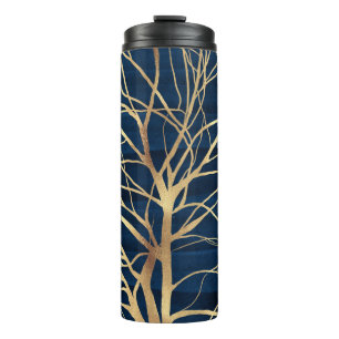 Modernes Gold Tree Silhouette Minimales blaues Des Thermosbecher