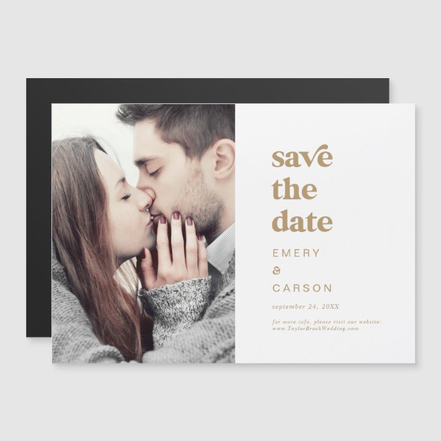 Modernes Gold Typografy Foto Save the Date Magneteinladung (Vorne/Hinten)