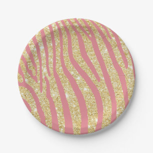 Modernes Gold u. rosa Zebra-Streifen Girly Pappteller