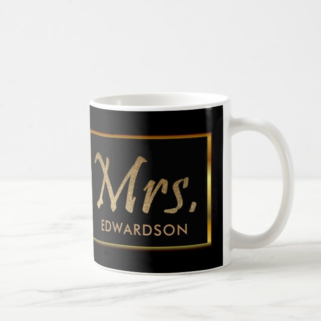 Modernes Gold u. schwarze Frau personalisierte Kaffeetasse (Rechts)