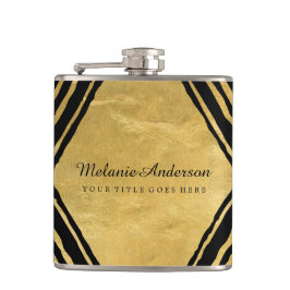 Modernes Gold und schwarze personalisierte Flasche Flachmann