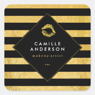 Modernes Gold und schwarze Streifen mit den Quadratischer Aufkleber
