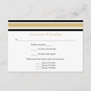 Modernes Gold und schwarzes horizontales Streifen RSVP Karte