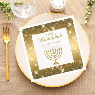 Modernes Gold und weiße Menorah jüdisch Hanukkah Serviette