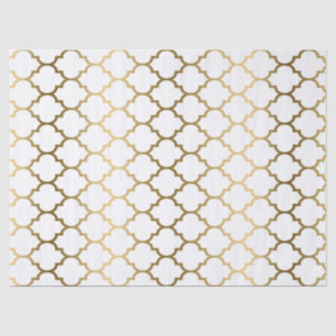 Modernes Gold und weißes Quatrefoil Muster Seidenpapier