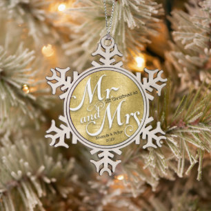 Modernes Gold - unser erstes Weihnachtsgeschenk-Fo Schneeflocken Zinn-Ornament