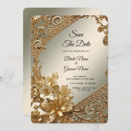 Modernes Gold-Verziert-Blumenmotiv Save the Date
