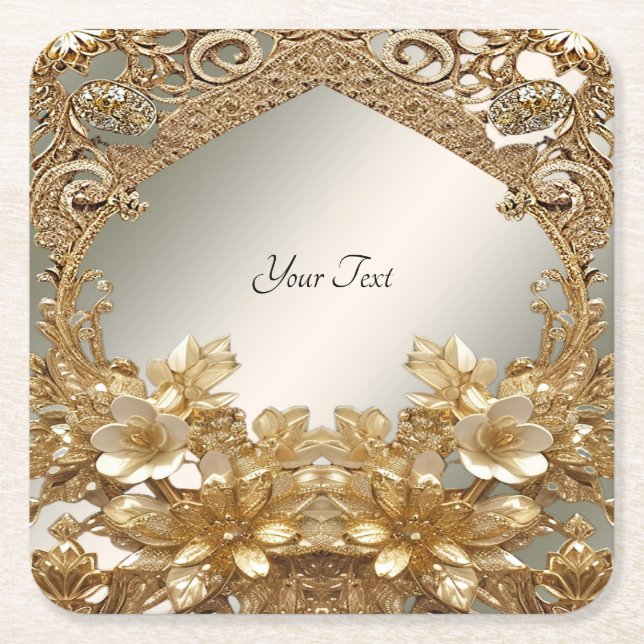 Modernes Gold Verziert-Blumenpapier Untersetzer (Vorderseite)