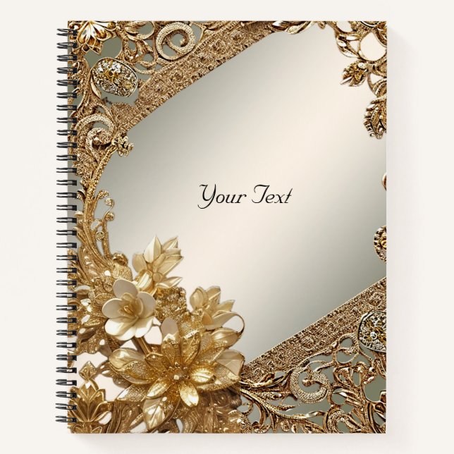Modernes Gold Verziert Floral Notebook Notizbuch (Vorderseite)