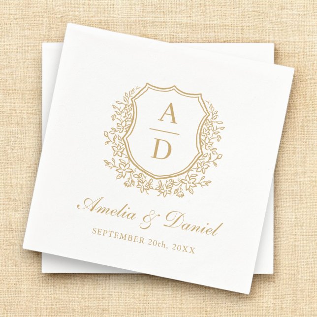 Modernes Gold Wappen Elegante Monogram Wedding Serviette (Von Creator hochgeladen)