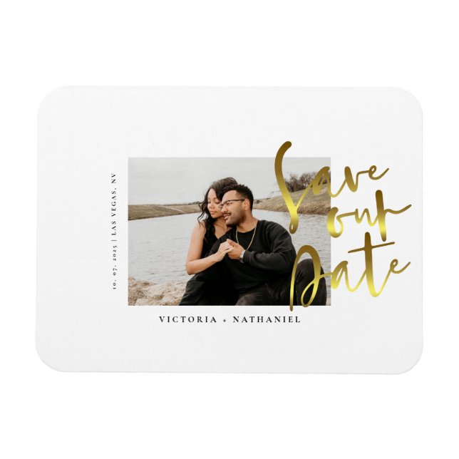 Modernes Gold Wedding Foto speichert das Date Magn Magnet (Horizontal)