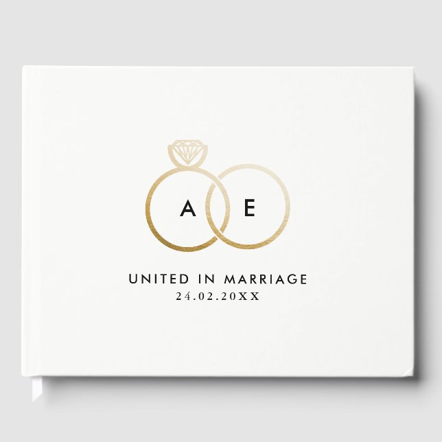 Modernes Gold Wedding Rings Monogram Gästebuch (Vorderseite)