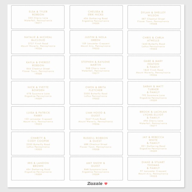 Modernes Gold | White Wedding Guest Address Sticke Aufkleber (Blatt)
