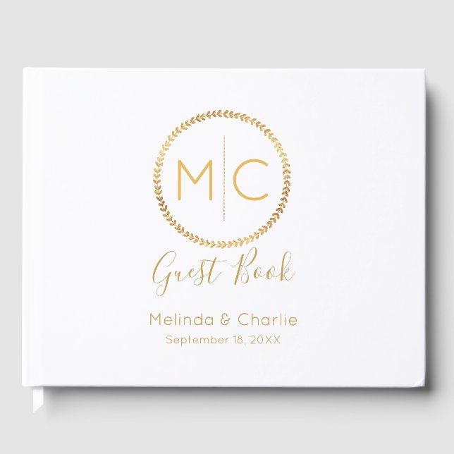Modernes Gold Wreath Wedding Monogram Gästebuch (Vorderseite)