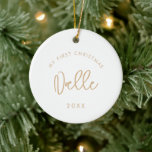 Modernes Golden Baby's First Christmas Foto Keramik Ornament<br><div class="desc">Meine erste Chrismtas: Der Meilenstein des Babys mit einem Foto,  mit einer modernen goldenen Typografie.</div>
