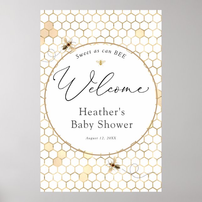 Modernes Golden Bee Baby Dusche Willkommenspender Poster (Vorne)