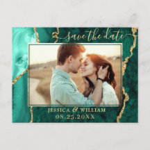 Modernes Golden Green Agate FOTO Save the Date