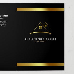 Modernes Golden House Logo Immobilien  Dreifach Gefaltete Karte
