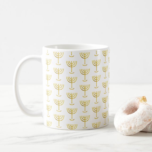 Modernes Golden Menorah Muster Kaffeetasse (Mit Donut)