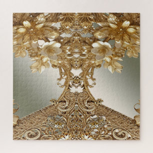 Modernes Golden Verziert Floral Jigsaw Puzzle