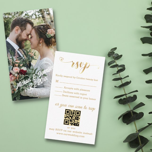 Modernes goldenes Foto uAwg Hochzeit Chic qr Code Begleitkarte (Von Creator hochgeladen)