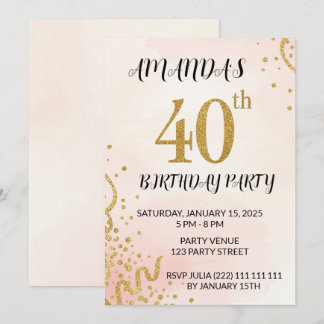 Modernes goldenes Glitter 40. Geburtstag Einladung