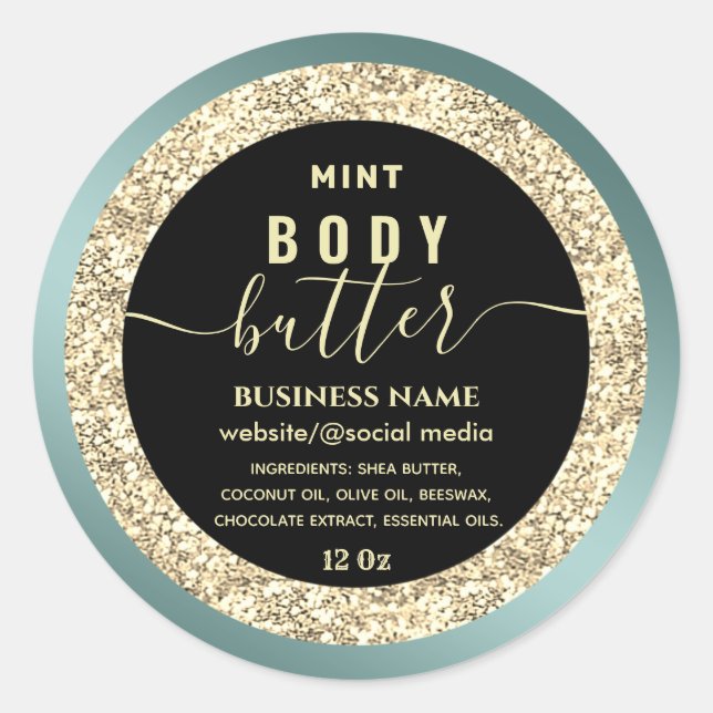 Modernes goldenes Glitterskript-Butterlabel Runder Aufkleber (Vorderseite)