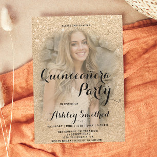 Modernes goldenes Glitzer funkeln Foto Quinceañera Einladung