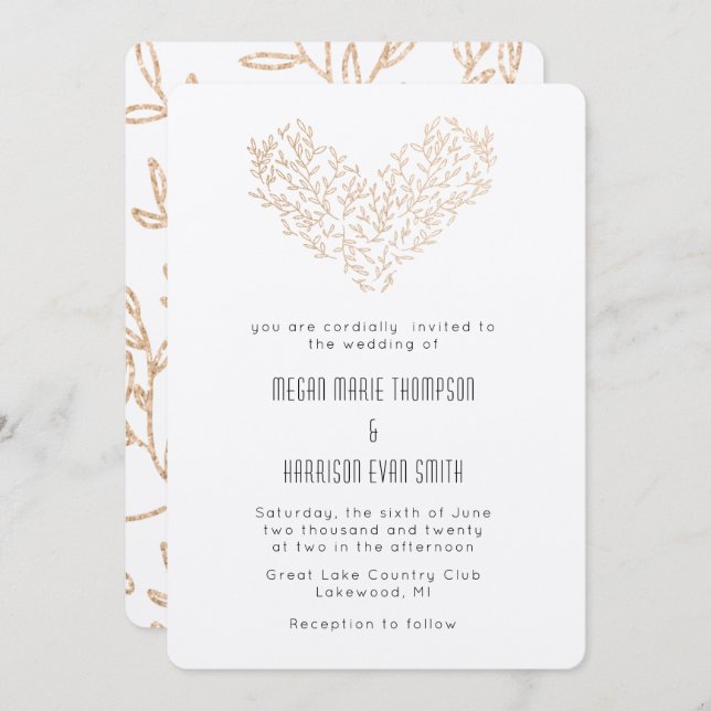 Modernes Goldenes Kaminherz Einladung zur Hochzeit (Vorne/Hinten)