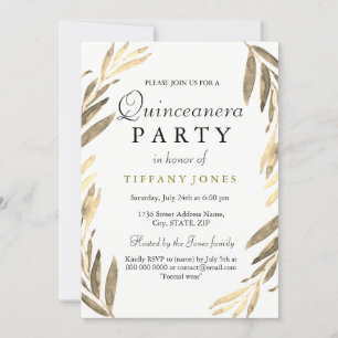 Modernes Goldenes Leaf Quinceanera Party laden ein Einladung
