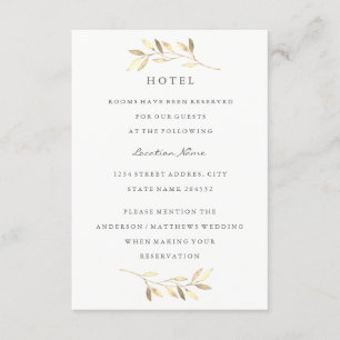 Modernes Goldenes Leaf Wedding Hotel Unterkunft Begleitkarte