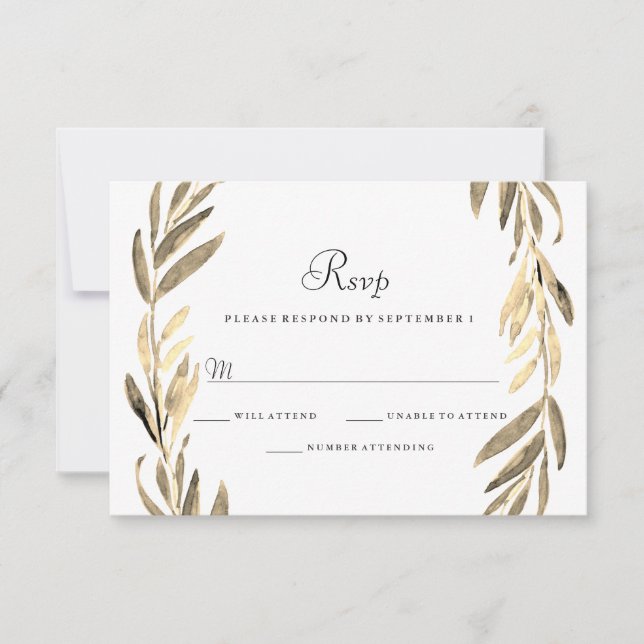 Modernes Goldenes Leaf Wreath Wedding RSVP (Vorderseite)