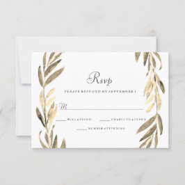 Modernes Goldenes Leaf Wreath Wedding RSVP Karte